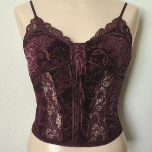 Vintage Express Y2k Burgundy Lace Corset Top